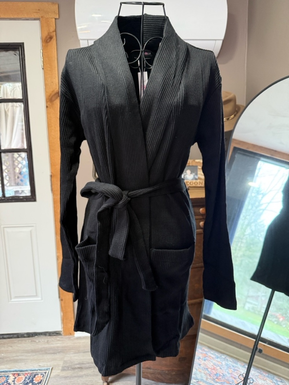 Cosabella Black Ribbed Knit Wrap Robe - Picture 6 of 7